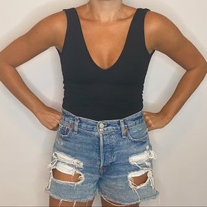 LuLus Check You Out Black Sleeveless Bodysuit